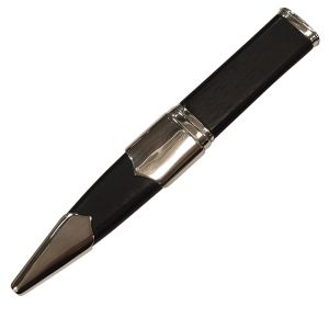 Black Rosewood Handle and Leather Bound Sgian Dubh with Sterling Silver Mounts and Plain Top
