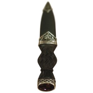 Cross Hatch Celtic Design Sgian Dubh with Amethyst Style Stone in Polished pewter