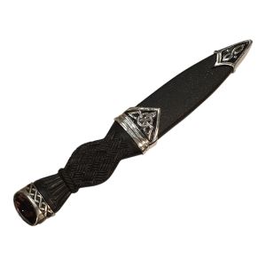 Cross Hatch Celtic Design Sgian Dubh with Amethyst Style Stone in Polished pewter