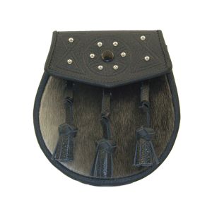 Sealskin Semi Dress Sporran with Studded Brown Leather Flap and Tassels