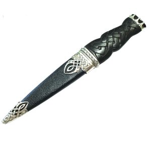 Hallmarked Silver and African Blackwood Ribbon Handled Sgian Dubh with Smoky Quartz Stone by Hamilton and Inches