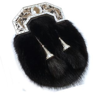Sterling Silver Mounted, Cast and Pierced Zoomorphic Black Rabbit Sporran with two tassels by Hamilton and Inches