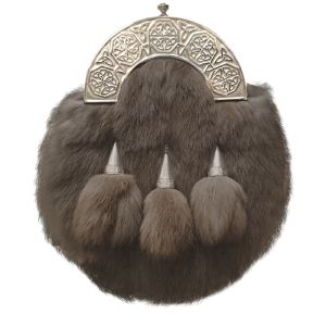 Rabbit Fur Dress Sporran with Intricate Celtic Design Cantle in Antique Polished Finish