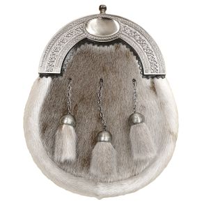 Sealskin Dress Sporran with Celtic Cantle and 3 tassels in Antique Finish