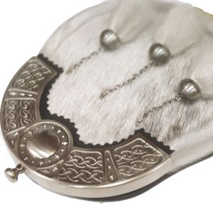 Sealskin Dress Sporran with Shield Design in Antique Finish