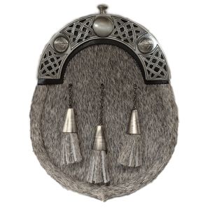 Pony Skin Dress Sporran - with Open Work Celtic Design Cantle in Antique Finish