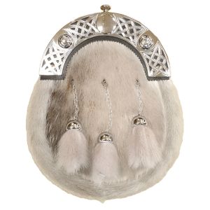 Sealskin Dress Sporran with Celtic Knot Open Work Cantle in Chrome Finish