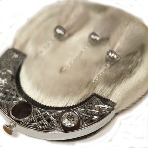 Sealskin Dress Sporran with Celtic Knot Open Work Cantle in Chrome Finish