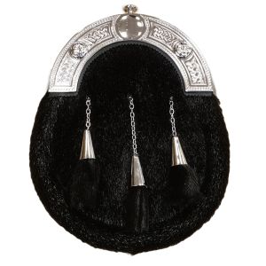 Sealskin Dress Sporran in Black with Celtic Dress Cantle in Chrome