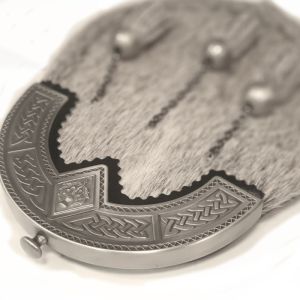 Pony skin Dress Sporran with Celtic Cantle with Diamond Shield in Antique Fiunish