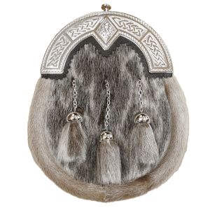 Sealskin Dress Sporran with Celtic and Thistle Cantle in Chrome Finish