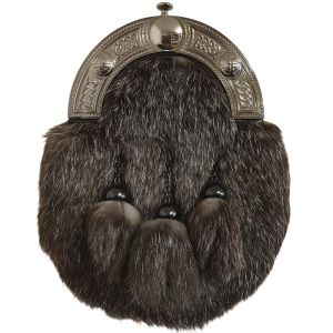 Chinchilla Dress Sporran with Celtic cantle and 3 tassels in Smokey Chrome Finish