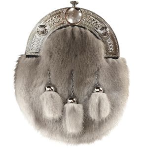 Sapphire Mink Dress Sporran with Celtic Cantle and 3 tassels in Chrome Finish