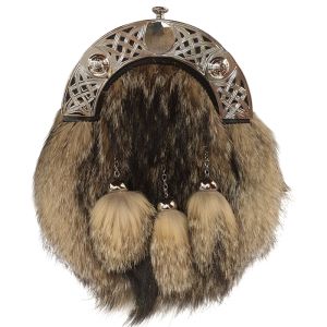Grey Fox Dress Sporran with Celtic Cantle and 3 tassels in Chrome Finish