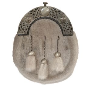 Sealskin Dress Sporran with Celtic Knot Open Work Cantle in Antique Finish