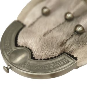 Sealskin Dress Sporran with Celtic design cantle and 3 capped tassels in Antique Finish