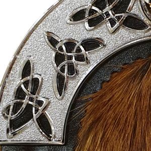 Red Fox Dress Sporran with Celtic cantle and 3 matching tassels in Chrome Finish