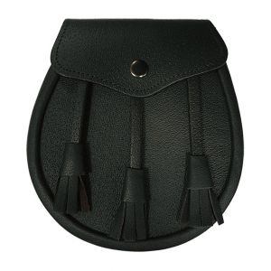 Black Leather Day wear Sporran with three leather tassels
