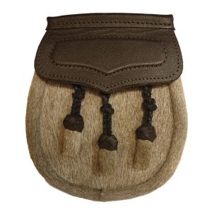 Pony Skin Semi Dress Sporran with Brown Leather Flap and 3 Knotted Tassels