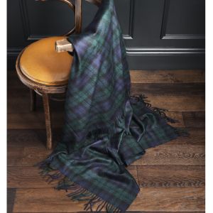 Lustre Finish Cashmere Blanket in Black Watch Tartan