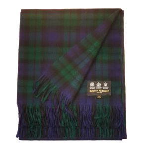 Lustre Finish Cashmere Blanket in Black Watch Tartan