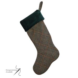 Christmas Stocking in Green Check Tweed
