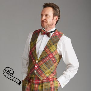 Evening Waistcoat in Tartan, bias cut, 3 Celtic buttons Special Order