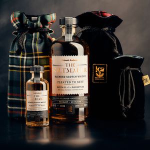 Reversible Tartan and Velvet Offcut Bottle Bag - Small