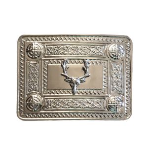 Celtic Knot and Mounted Stags Head Buckle in Chrome Finish
