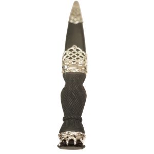 Cross Hatch Handle and Latticed Sterling Silver Sgian Dubh with Smoky Quartz Stone - Reduced to Clear