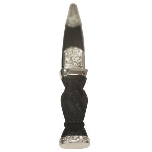 Cross Hatch Handle and Zoomorphic Polished Pewter Design Sgian Dubh with Flat Top - Reduced to Clear