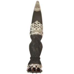 Cross Hatch Handle and Polished Pewter Sgian Dubh with Smoky Quartz Stone - Reduced to Clear