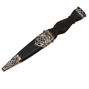 Cross Hatch Handle and Polished Pewter Sgian Dubh with Smoky Quartz Stone - Reduced to Clear