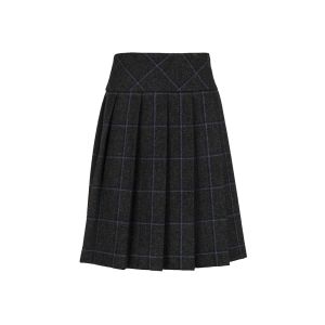 Hipster Pleated Skirt with Buckles in Grey and Blue Tweed - Mini Length