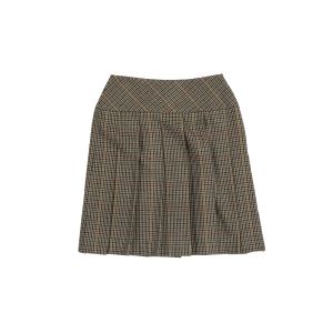 Hipster Pleated Skirt in Green Yellow Red Check Tweed - Mini Length