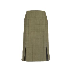 Fitted Skirt with Two Kick Pleats in Lightweight Green Tweed
