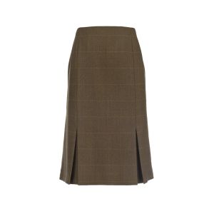 Fitted Skirt with Two Kick Pleats in Lightweight Brown Tweed