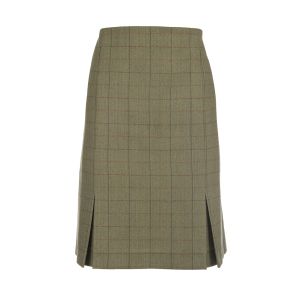 Fitted Skirt with Two Kick Pleats in Lightweight Green Tweed