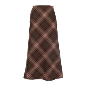 Bias Cut Skirt in Brown/Terracotta Tartan