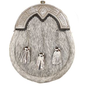 Pony skin Dress Sporran with Celtic Design Cantle with Diamond Shield in Chrome