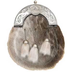 Sealskin Dress Sporran with Celtic Dog Design in Antique Finish - Reduced to Clear 
