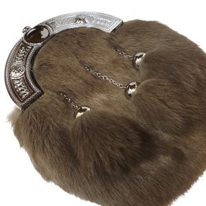 Smoky Rabbit Fur Dress Sporran with Celtic Cantle in Chrome - Reduced to Clear