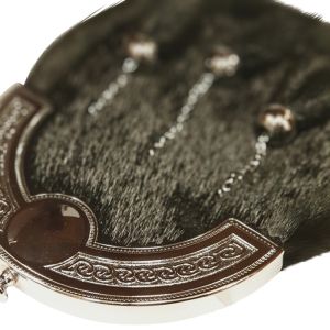 Sealskin Dress Sporran in Black with Celtic Shield Cantle in Chrome Finish