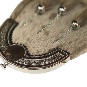 Sealskin Dress Sporran with Celtic cantle and 3 tassels in Chrome Finish - Reduced to Clear