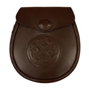 Bridle Leather Day Sporran - with Celtic Embossed Design in Chestnut