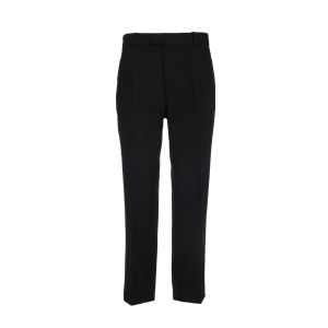 Straight Waistband Trousers in Black Herringbone Tweed