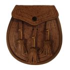 Leather Day Sporran with Embossed Leather and 3 Knotted Tassels in Tan