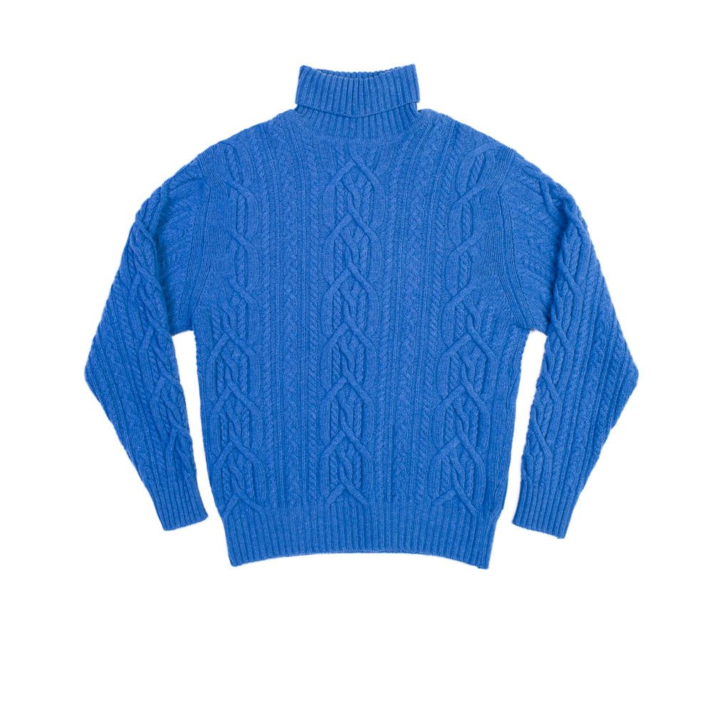 Cable Knit, Roll Neck Jumper Blue Kinloch Anderson