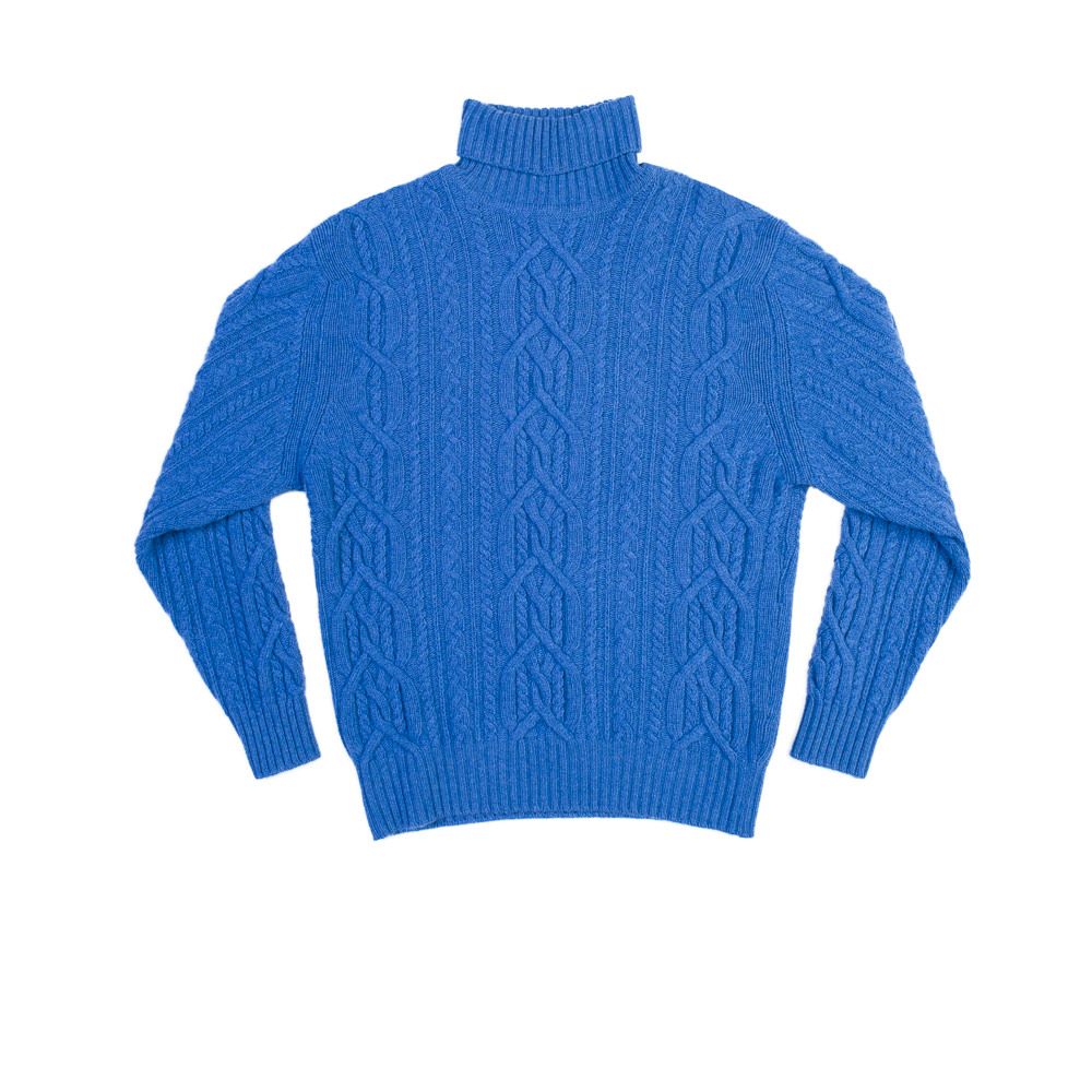 Cable Knit, Roll Neck Jumper Blue Kinloch Anderson