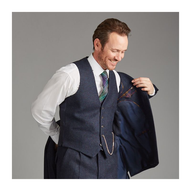 The Kinloch Tweed Waistcoat in Midnight Ocean
